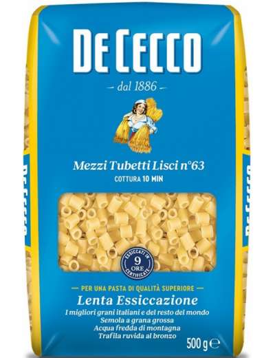 DE CECCO N 63 MEZZI TUBETTI LISCI GR 500