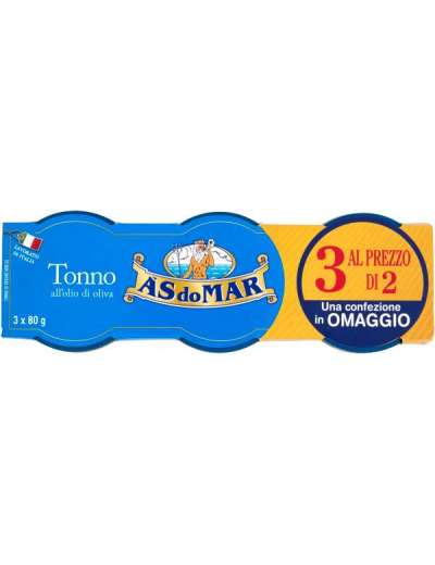 ASDOMAR TONNO O/OLIVA 3X80G VETRO VT GR 240