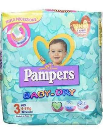 PAMPERS BABY DRY TAGLIA 3 MIDI 4-9KG PZ 20