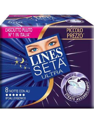 LINES SETA ULTRA ASSORBENTI NOTTE CON ALI IPOALLERGENICO 8PZ
