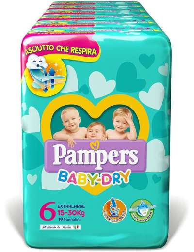 PAMPERS PANNOLINI BABY DRY 6 XL 15-30 KG 14 PZ