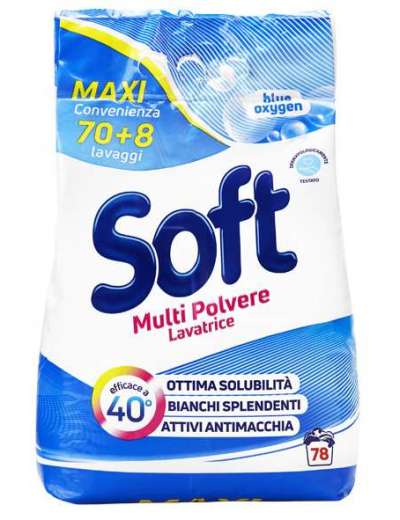SOFT DETERSIVO BUCATO LAVATRICE IN POLVERE BLUE OXYGEN FUSTONE 70+8 LAVAGGI